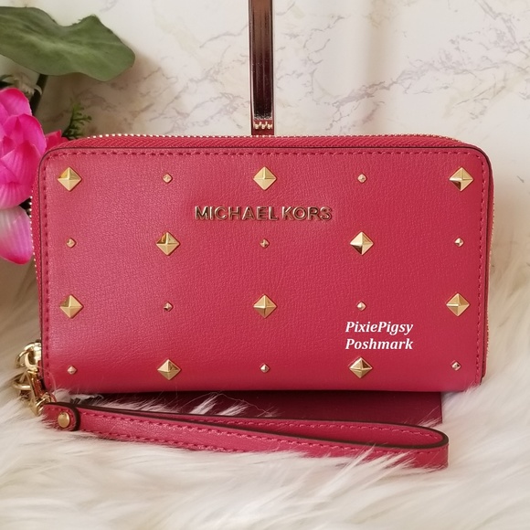 Michael Kors Handbags - Michael Kors Jet Set Travel Phone Stud Wallet Pink